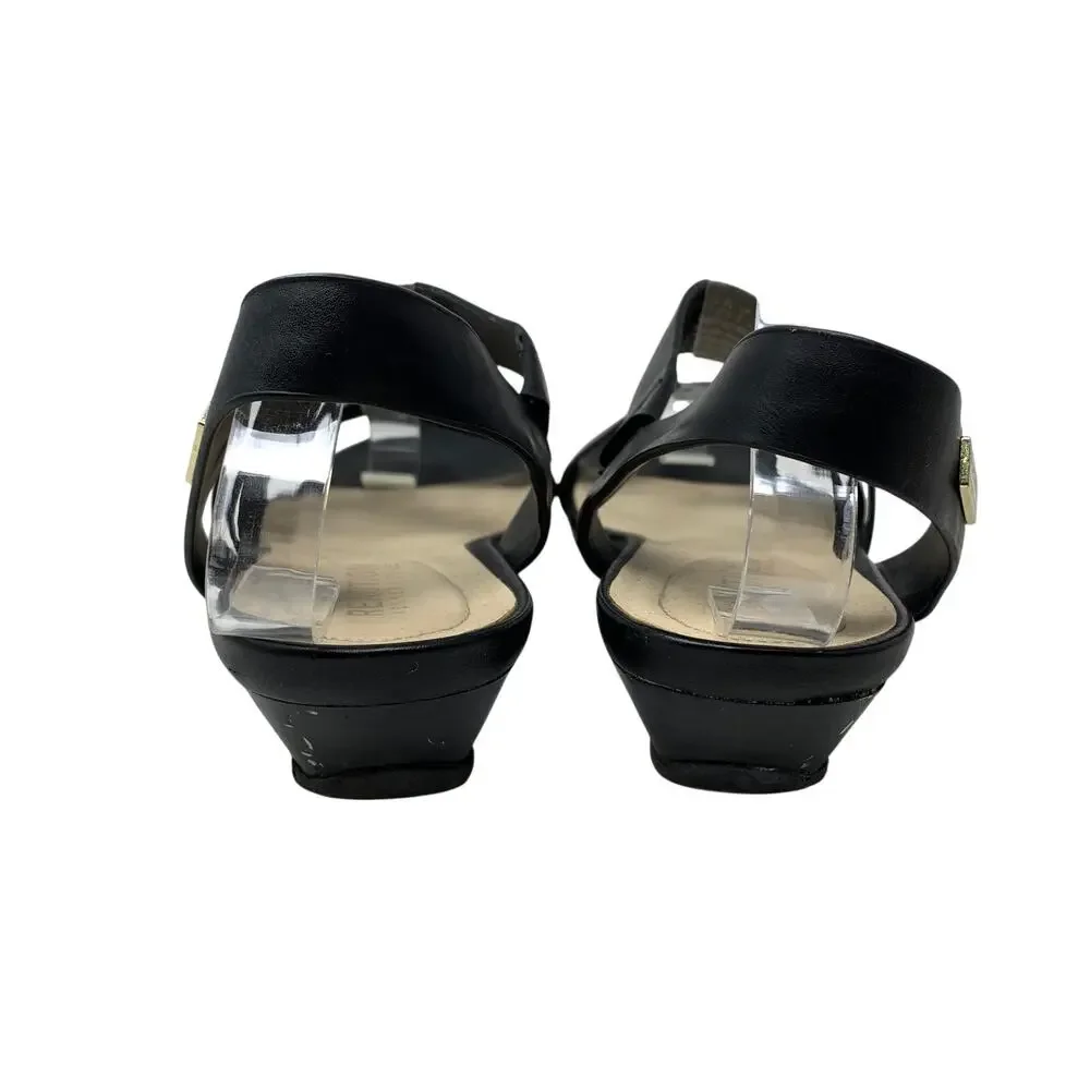Kenneth Cole Reaction Wedge Slingback Sandals Womens Size 7 Black Faux Leather